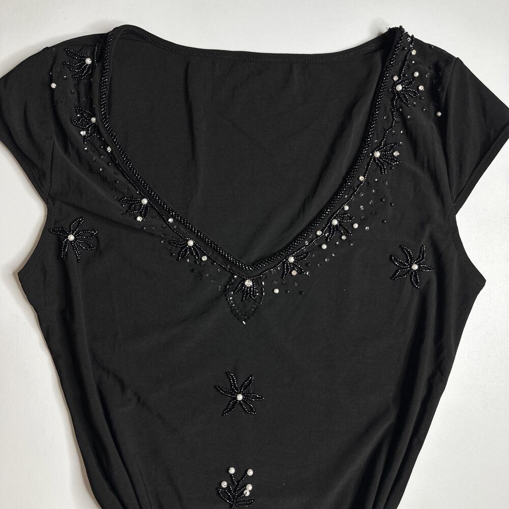 Y2K Whimsigoth Black Beaded Top Medium Vintage Pearl Embellished Fairycore Goth - Picture 6 of 12